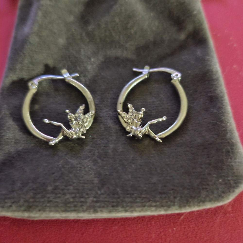 Silver Hoop Earrings with Fairy